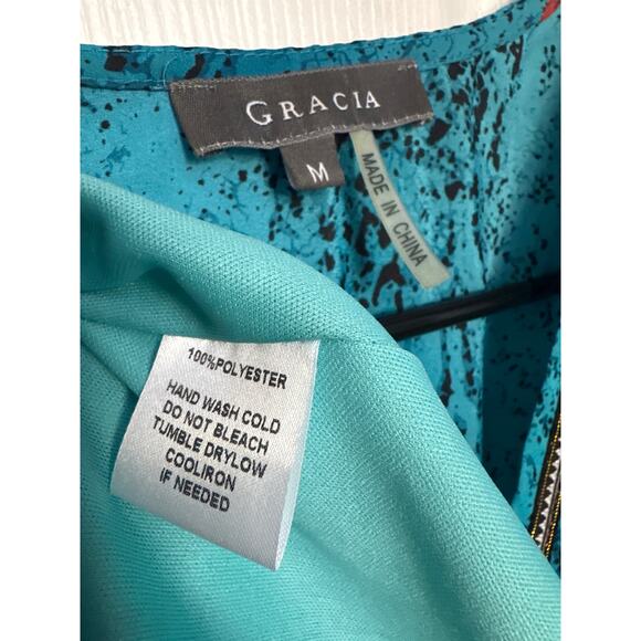 Gracia Maxi Dress Blue Green Smocked Waist Front Slit Boho Whimsical medium - Picture 10 of 16